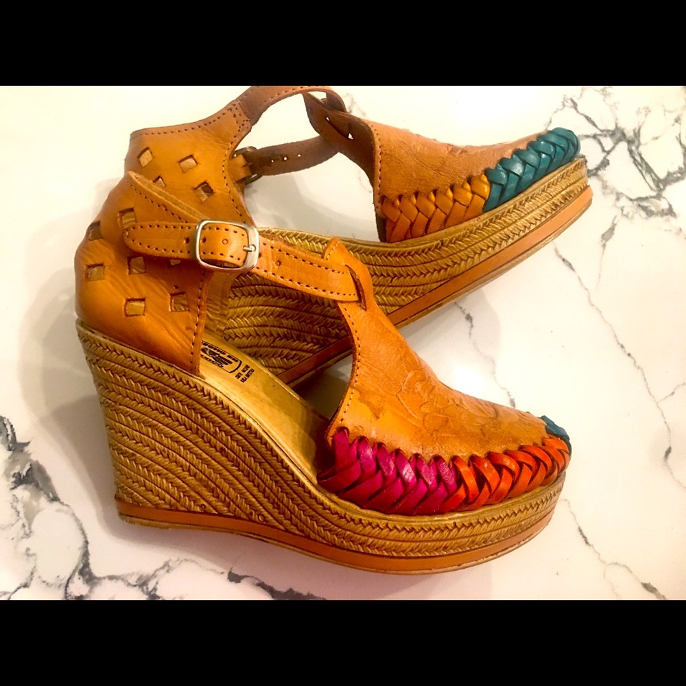Beautiful mexican style colorful wedges - excellent quality leather